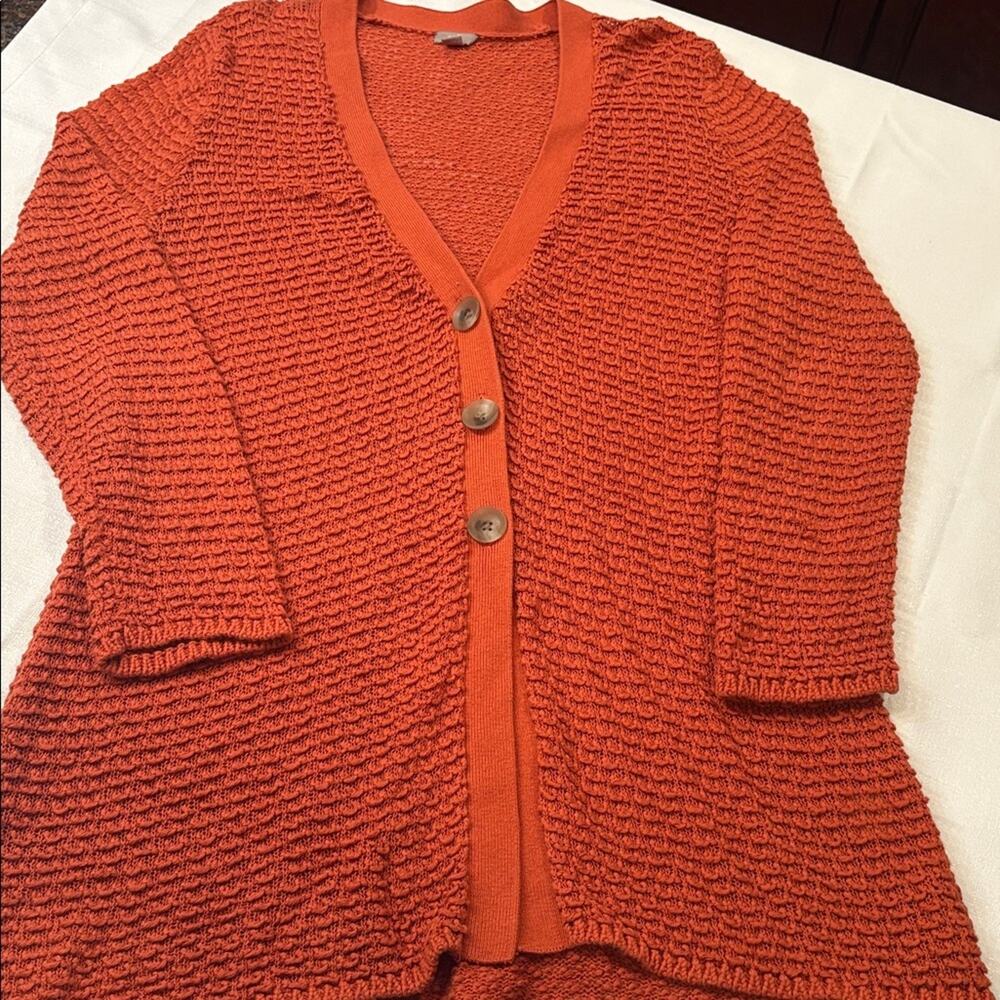 J. Jill Orange Knit Button Up Cardigan Cotton/Wool Size XL